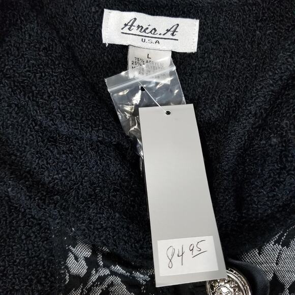 Aris A USA Sweater Large Black Ruffle Lace Button Cardigan NWT Hooded Artsy - Picture 3 of 8
